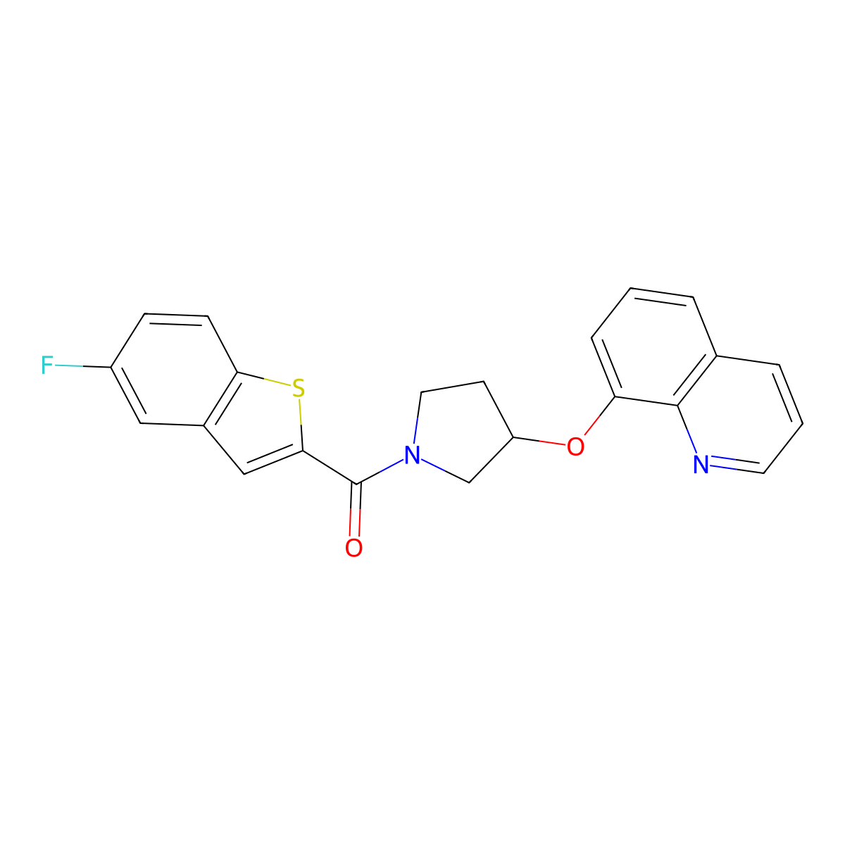 (5-Fluorobenzo[b]thiophen-2-yl)(3-(quinolin-8-yloxy)pyrrolidin-1-yl)methanone molecular structure, CAS 2034316-01-1