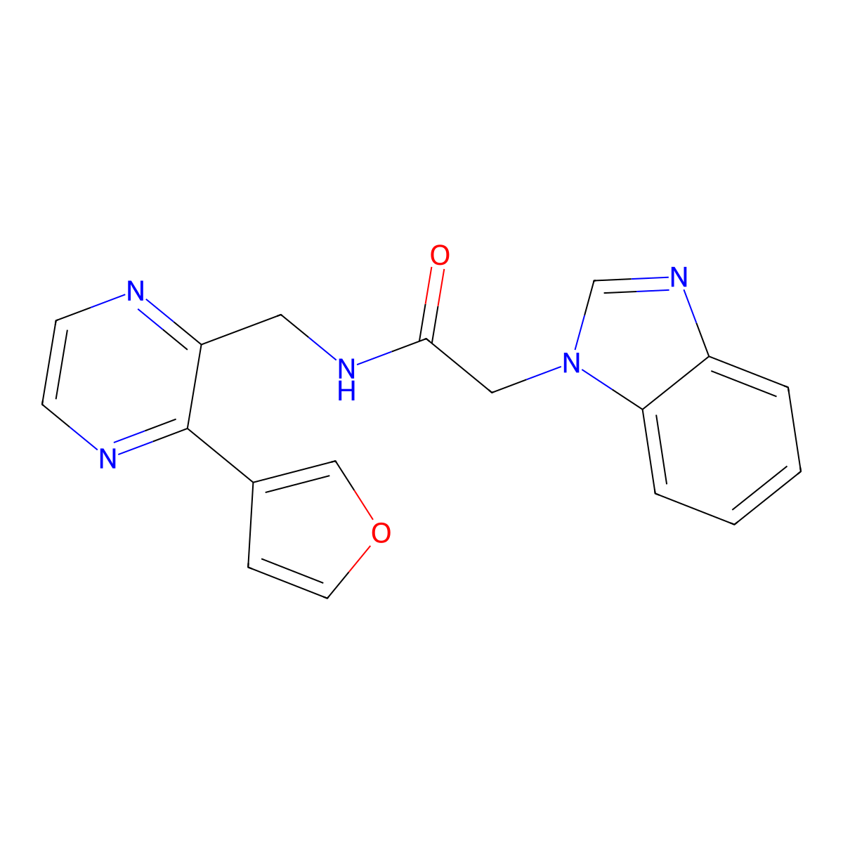 2-(1H-1,3-benzodiazol-1-yl)-N-{[3-(furan-3-yl)pyrazin-2-yl]methyl}acetamide molecular structure, CAS 2034316-07-7