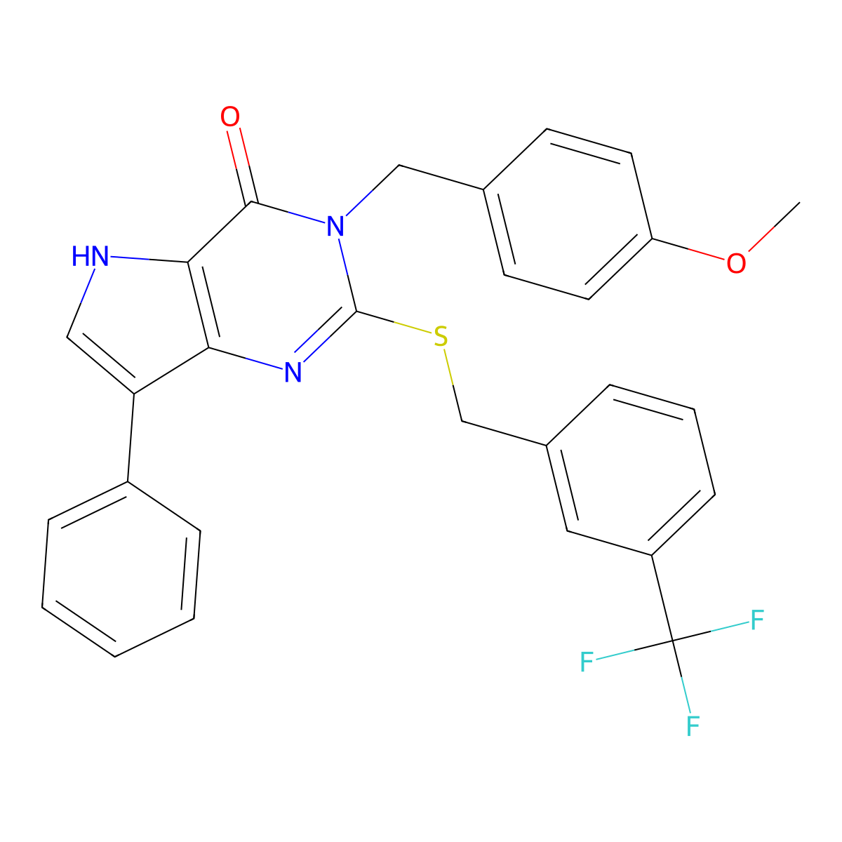 3-(4-methoxybenzyl)-7-phenyl-2-((3-(trifluoromethyl)benzyl)thio)-3H-pyrrolo[3,2-d]pyrimidin-4(5H)-one molecular structure, CAS 2034316-09-9
