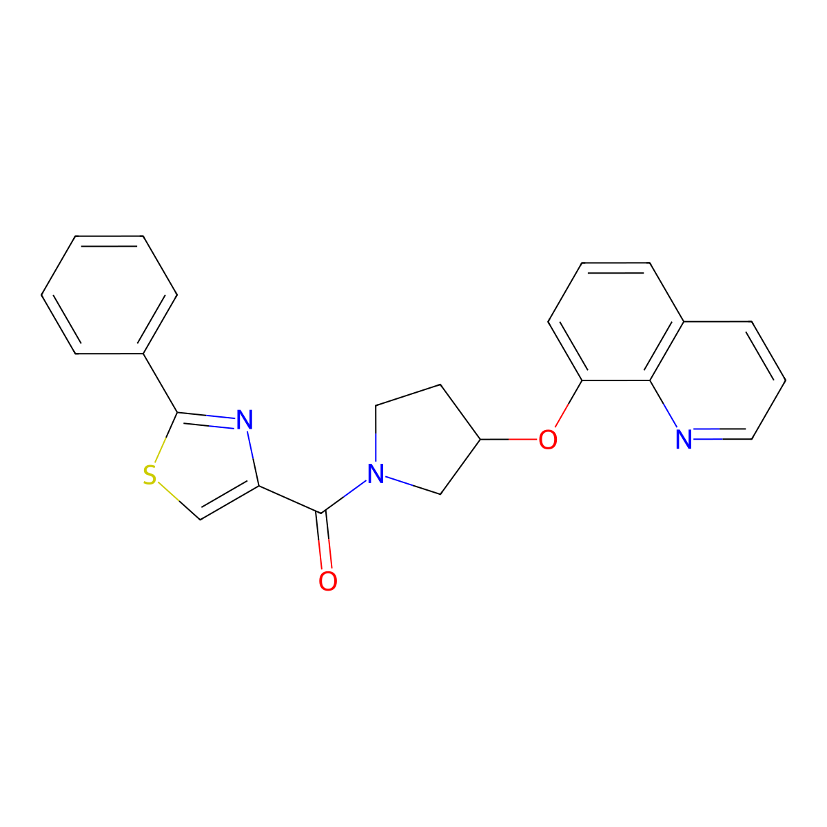 (2-Phenylthiazol-4-yl)(3-(quinolin-8-yloxy)pyrrolidin-1-yl)methanone molecular structure, CAS 2034316-11-3