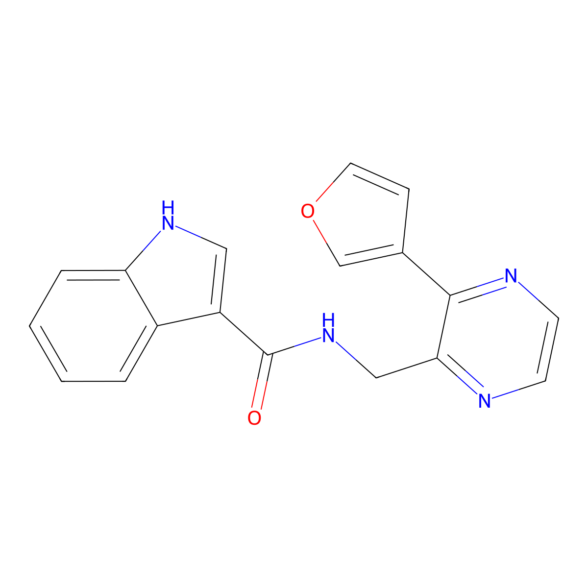 N-{[3-(furan-3-yl)pyrazin-2-yl]methyl}-1H-indole-3-carboxamide molecular structure, CAS 2034316-13-5