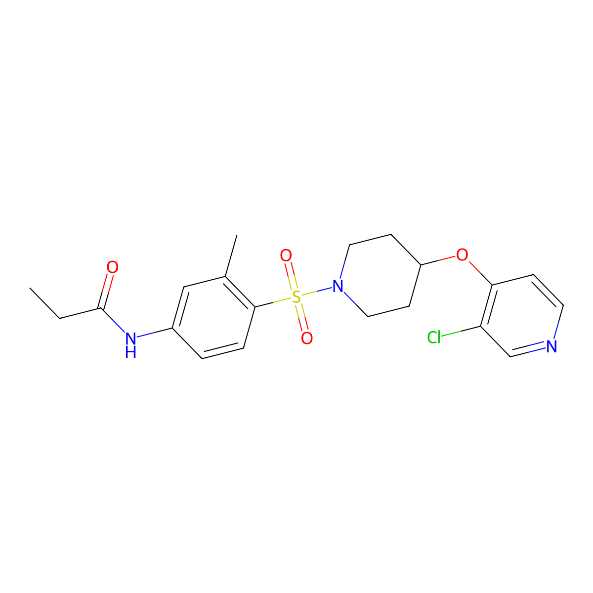 N-(4-((4-((3-chloropyridin-4-yl)oxy)piperidin-1-yl)sulfonyl)-3-methylphenyl)propionamide molecular structure, CAS 2034316-16-8