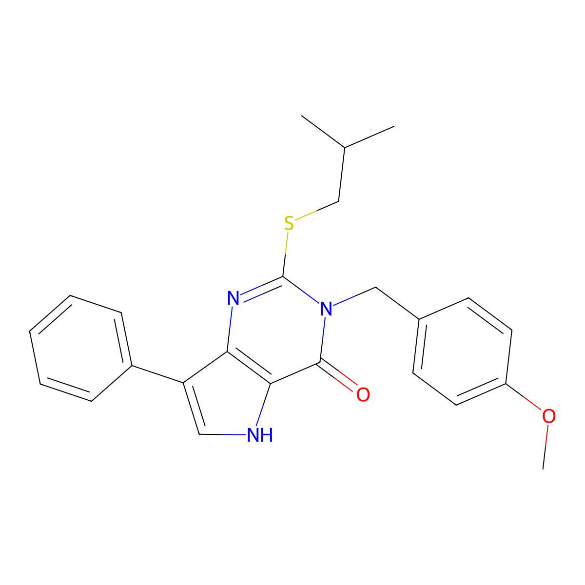 2-(isobutylthio)-3-(4-methoxybenzyl)-7-phenyl-3H-pyrrolo[3,2-d]pyrimidin-4(5H)-one molecular structure, CAS 2034316-17-9