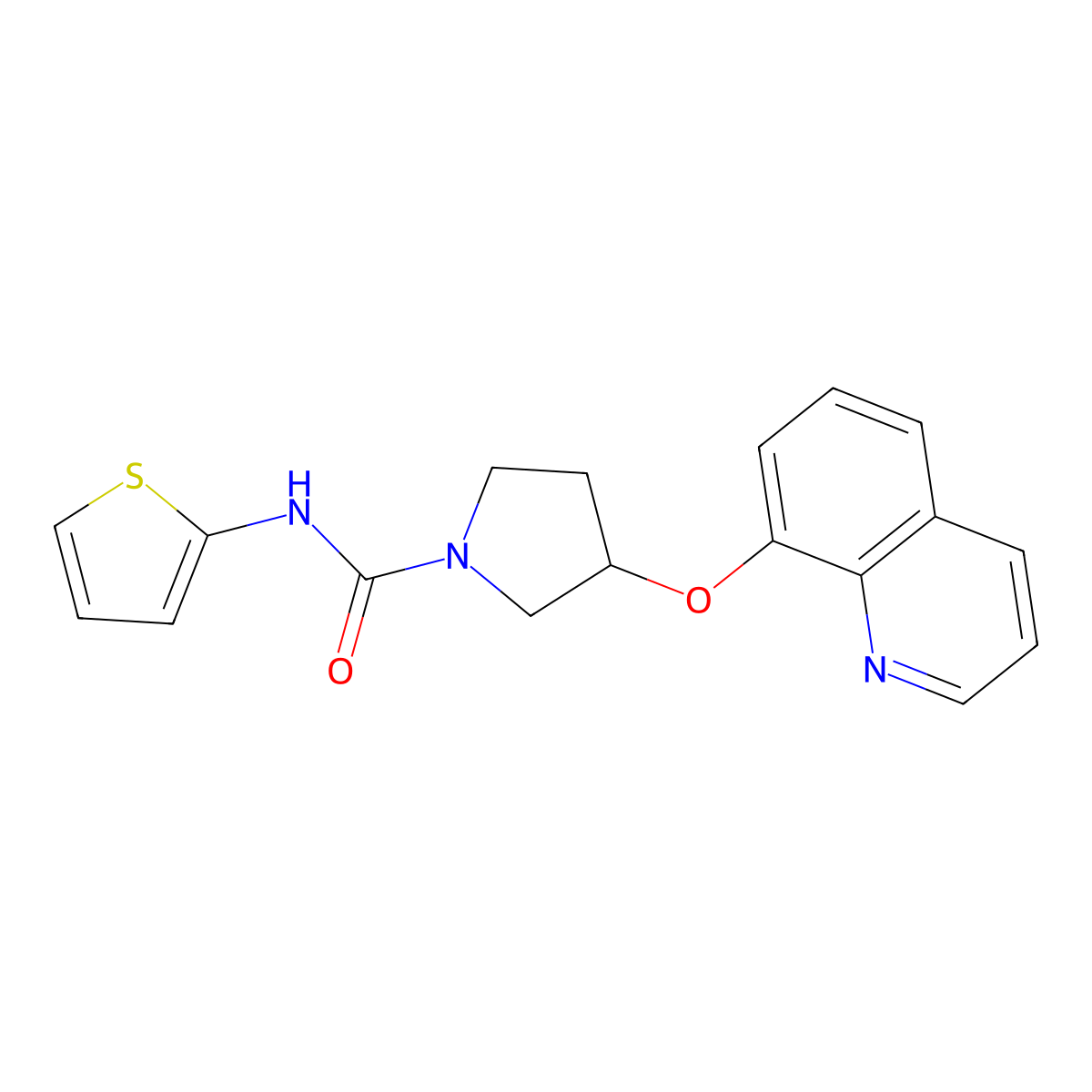 3-(quinolin-8-yloxy)-N-(thiophen-2-yl)pyrrolidine-1-carboxamide molecular structure, CAS 2034316-19-1