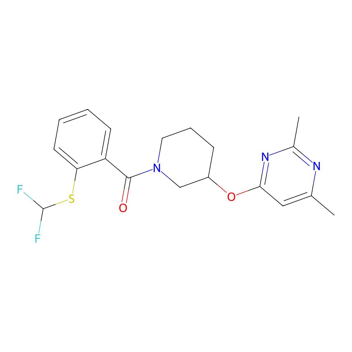 (2-((Difluoromethyl)thio)phenyl)(3-((2,6-dimethylpyrimidin-4-yl)oxy)piperidin-1-yl)methanone molecular structure, CAS 2034316-22-6
