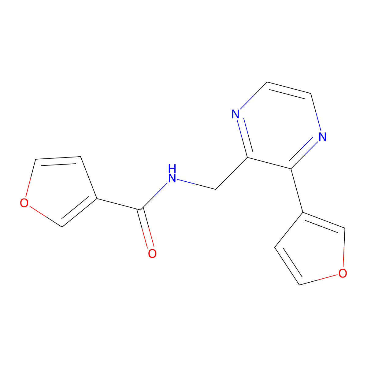 N-((3-(furan-3-yl)pyrazin-2-yl)methyl)furan-3-carboxamide molecular structure, CAS 2034316-23-7