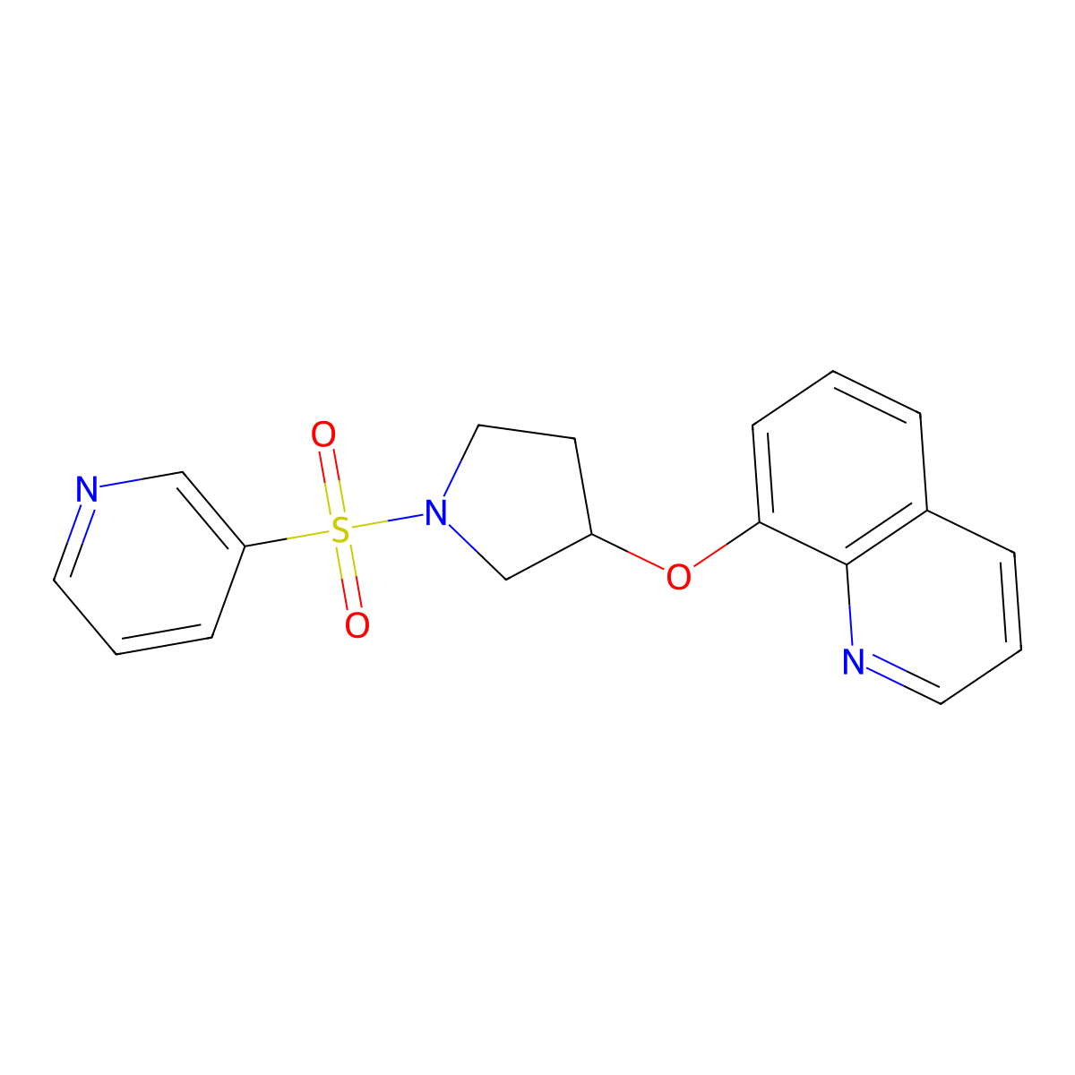 8-((1-(Pyridin-3-ylsulfonyl)pyrrolidin-3-yl)oxy)quinoline molecular structure, CAS 2034316-26-0