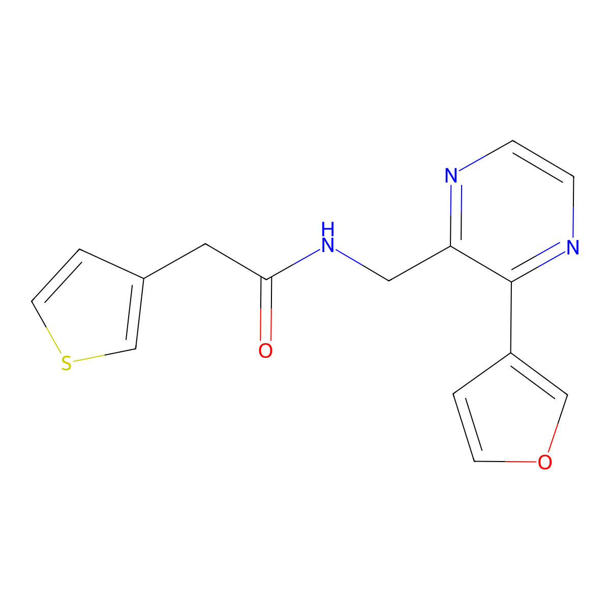 N-((3-(furan-3-yl)pyrazin-2-yl)methyl)-2-(thiophen-3-yl)acetamide molecular structure, CAS 2034316-30-6