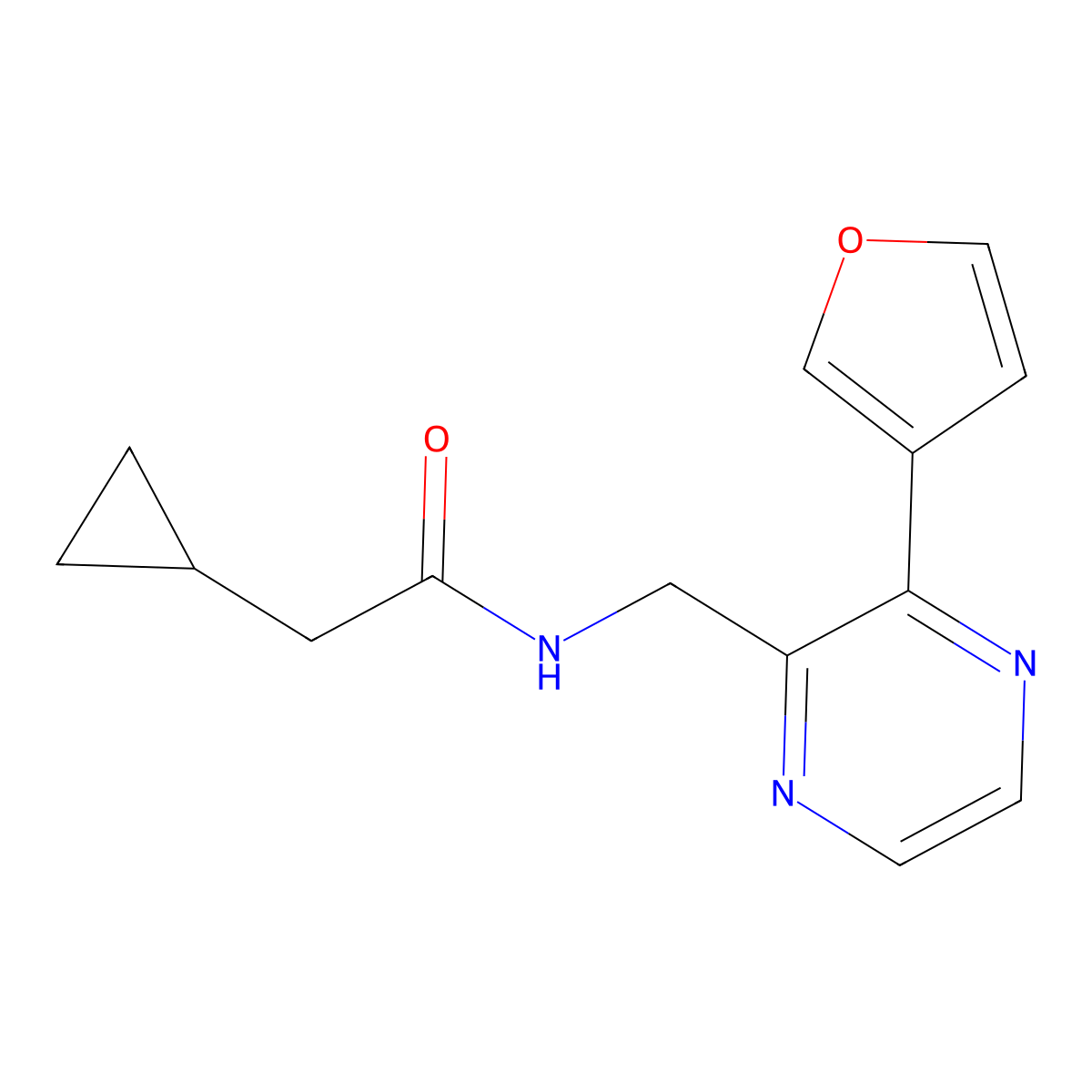 2-cyclopropyl-N-{[3-(furan-3-yl)pyrazin-2-yl]methyl}acetamide molecular structure, CAS 2034316-37-3