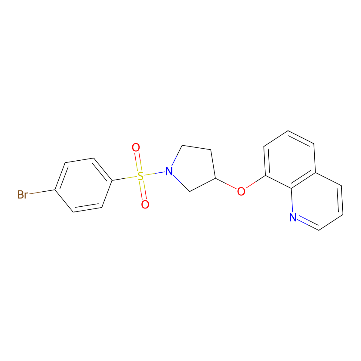 8-((1-((4-Bromophenyl)sulfonyl)pyrrolidin-3-yl)oxy)quinoline molecular structure, CAS 2034316-38-4