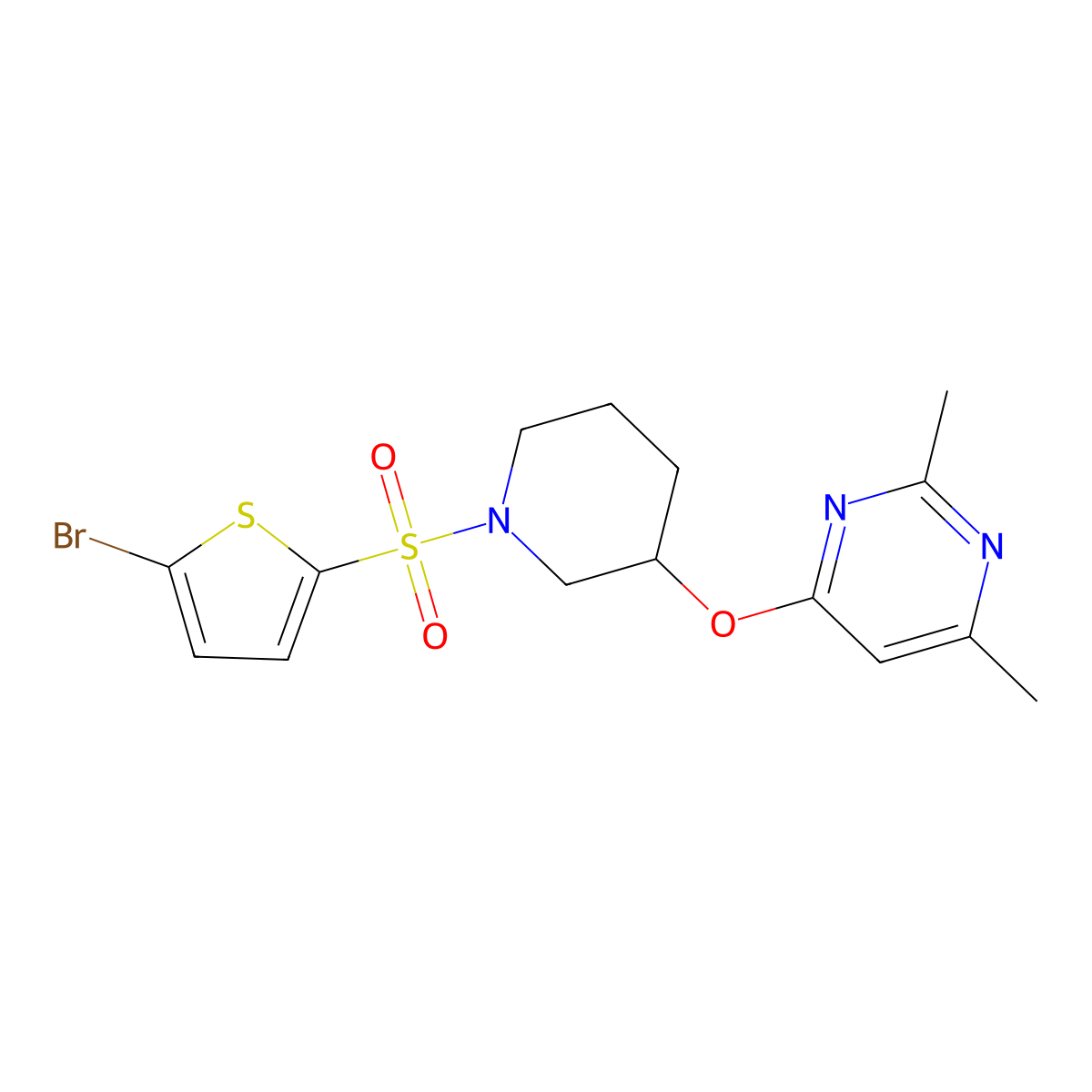 4-((1-((5-Bromothiophen-2-yl)sulfonyl)piperidin-3-yl)oxy)-2,6-dimethylpyrimidine molecular structure, CAS 2034316-39-5