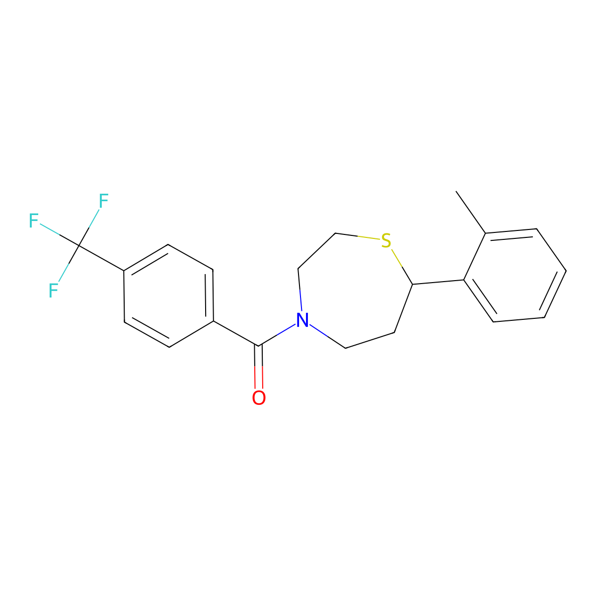 (7-(o-Tolyl)-1,4-thiazepan-4-yl)(4-(trifluoromethyl)phenyl)methanone molecular structure, CAS 2034316-42-0