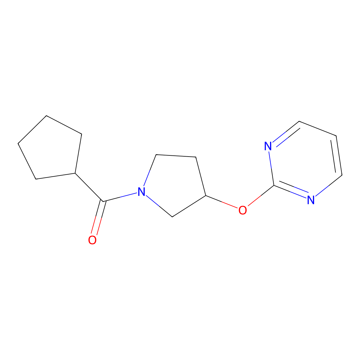 Cyclopentyl(3-(pyrimidin-2-yloxy)pyrrolidin-1-yl)methanone molecular structure, CAS 2034316-46-4