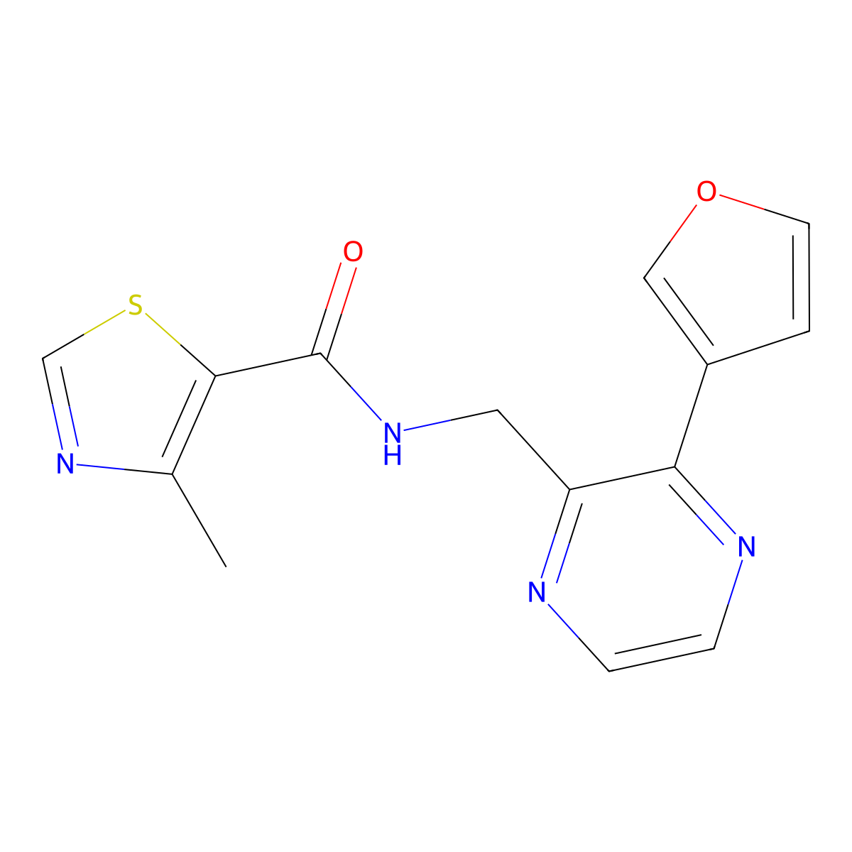N-((3-(furan-3-yl)pyrazin-2-yl)methyl)-4-methylthiazole-5-carboxamide molecular structure, CAS 2034316-54-4