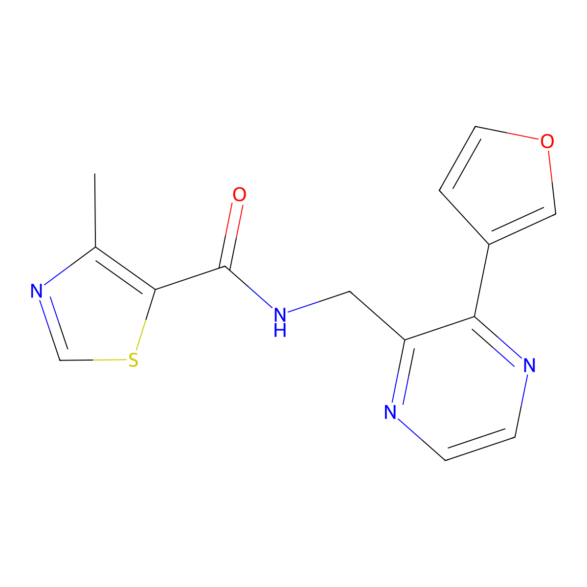 N-((3-(furan-3-yl)pyrazin-2-yl)methyl)-4-methylthiazole-5-carboxamide molecular structure, CAS 2034316-54-4