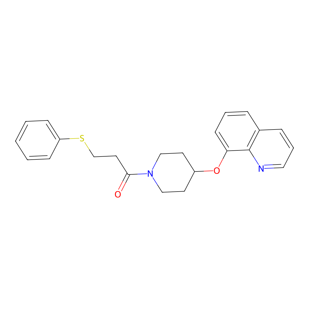 3-(Phenylthio)-1-(4-(quinolin-8-yloxy)piperidin-1-yl)propan-1-one molecular structure, CAS 2034316-57-7