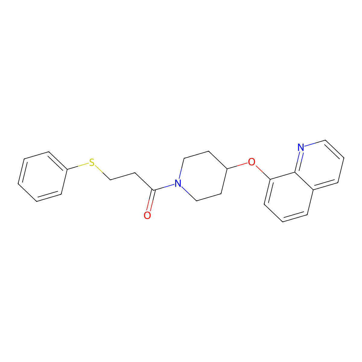 3-(Phenylthio)-1-(4-(quinolin-8-yloxy)piperidin-1-yl)propan-1-one molecular structure, CAS 2034316-57-7