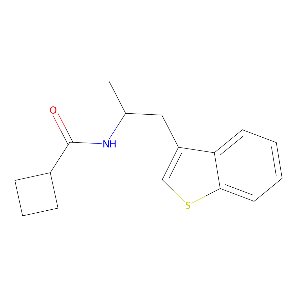 N-(1-(benzo[b]thiophen-3-yl)propan-2-yl)cyclobutanecarboxamide molecular structure, CAS 2034316-61-3