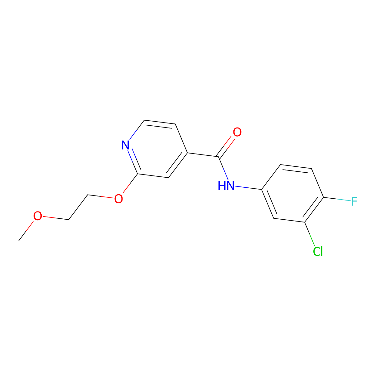 N-(3-chloro-4-fluorophenyl)-2-(2-methoxyethoxy)isonicotinamide molecular structure, CAS 2034316-69-1