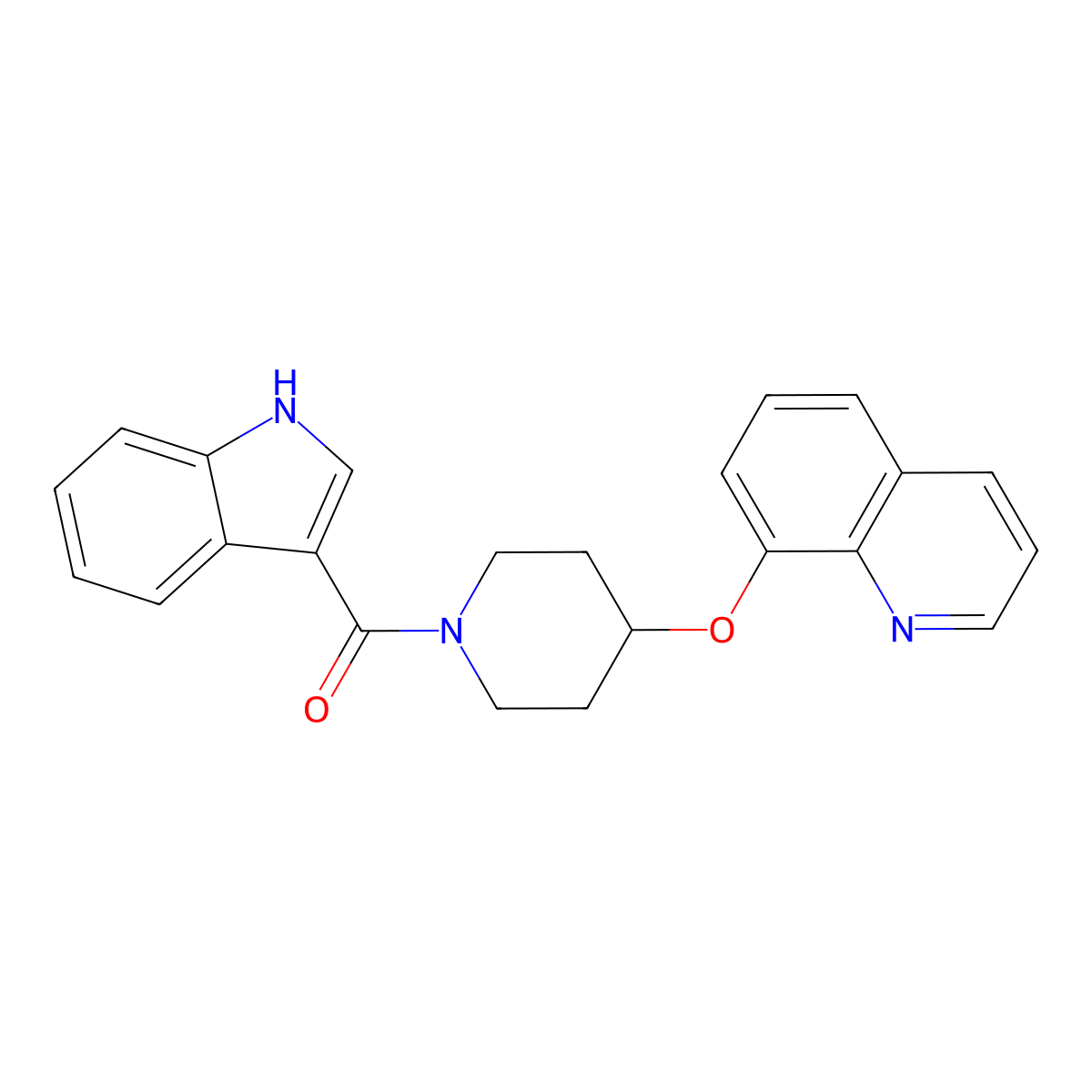 (1H-indol-3-yl)(4-(quinolin-8-yloxy)piperidin-1-yl)methanone molecular structure, CAS 2034316-71-5