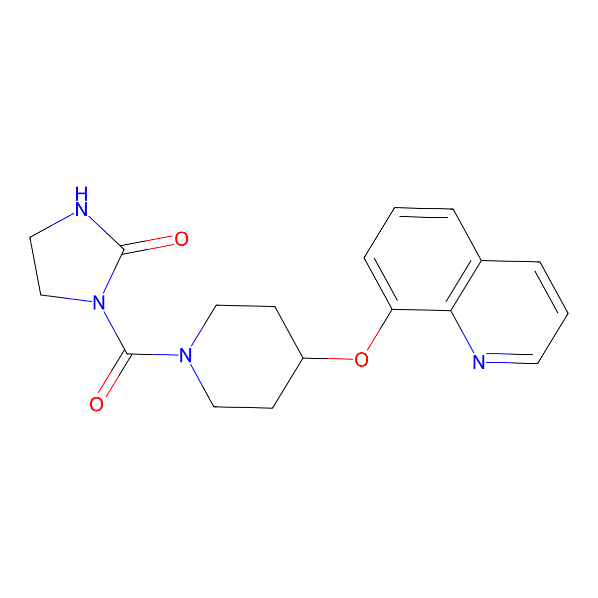 1-[4-(Quinolin-8-yloxy)piperidine-1-carbonyl]imidazolidin-2-one molecular structure, CAS 2034316-76-0