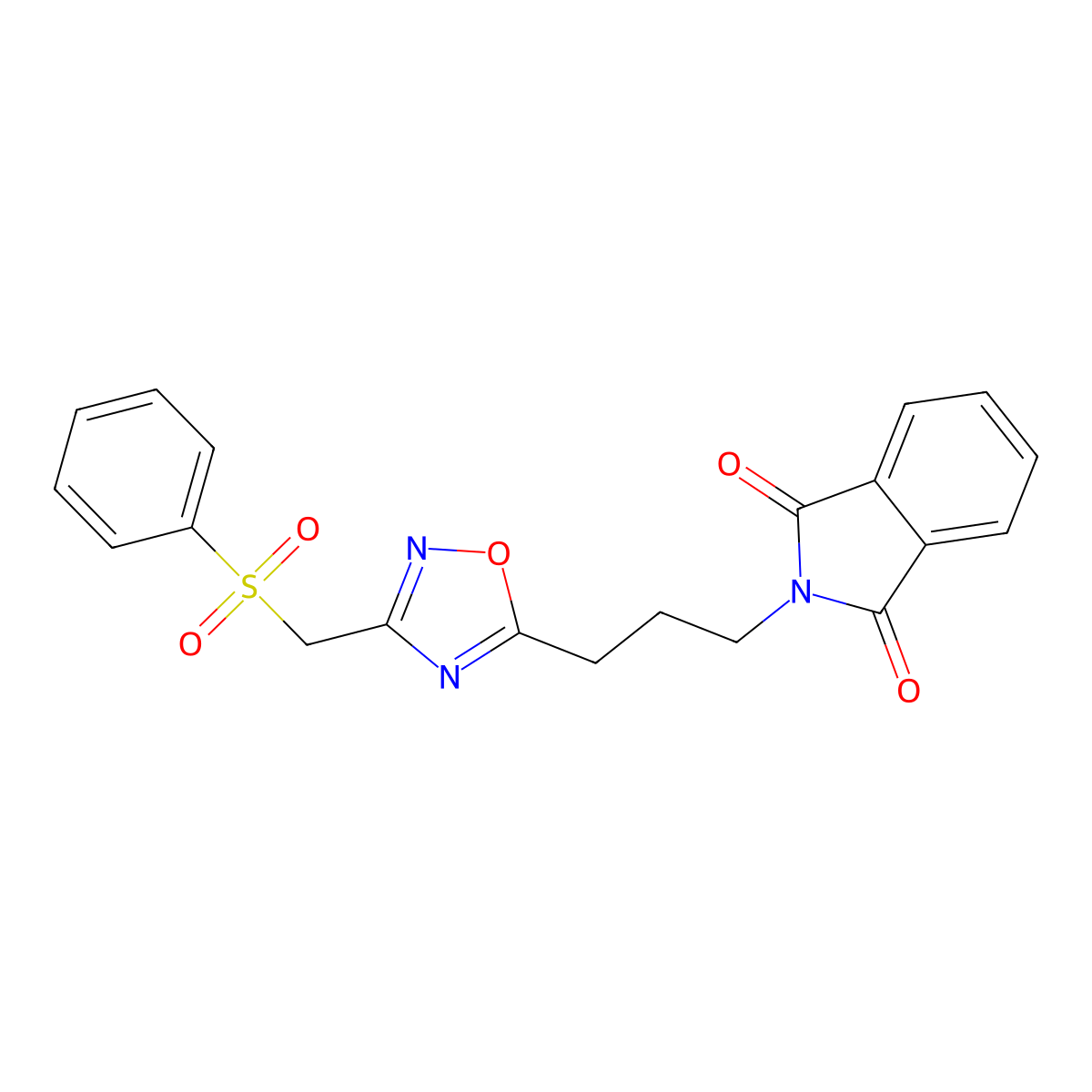 2-(3-(3-((Phenylsulfonyl)methyl)-1,2,4-oxadiazol-5-yl)propyl)isoindoline-1,3-dione molecular structure, CAS 2034316-83-9
