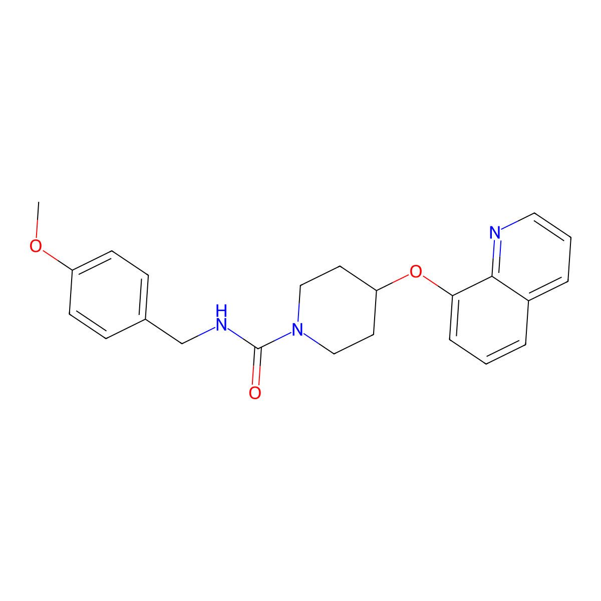 N-(4-methoxybenzyl)-4-(quinolin-8-yloxy)piperidine-1-carboxamide molecular structure, CAS 2034316-84-0