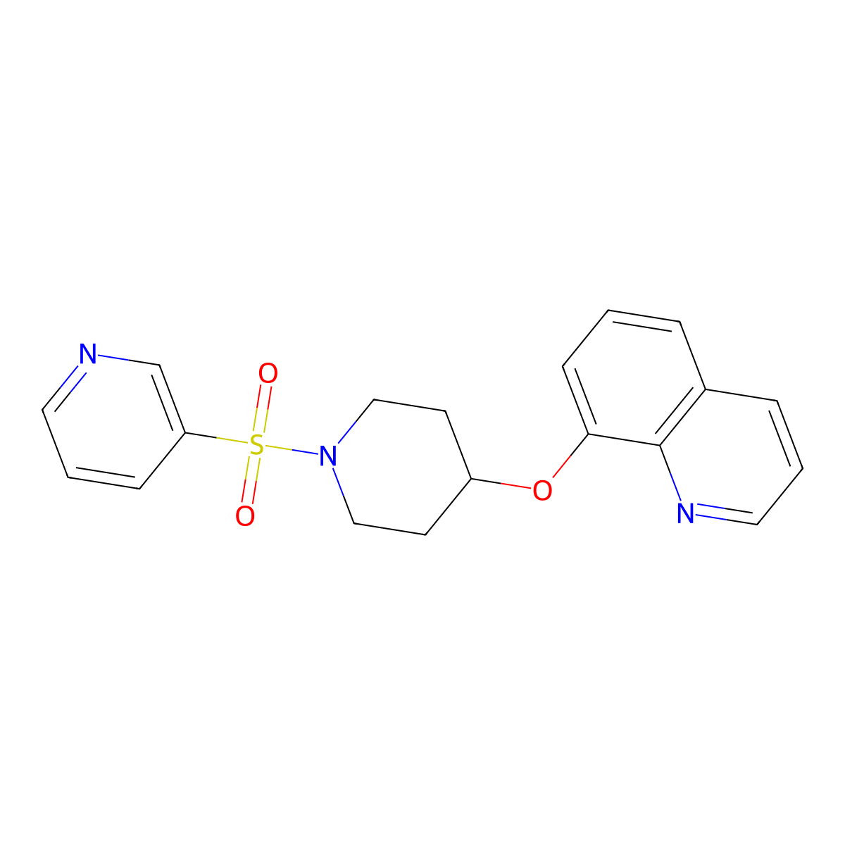8-((1-(Pyridin-3-ylsulfonyl)piperidin-4-yl)oxy)quinoline molecular structure, CAS 2034316-92-0