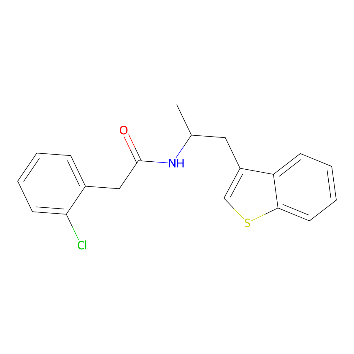 N-(1-(benzo[b]thiophen-3-yl)propan-2-yl)-2-(2-chlorophenyl)acetamide molecular structure, CAS 2034316-93-1