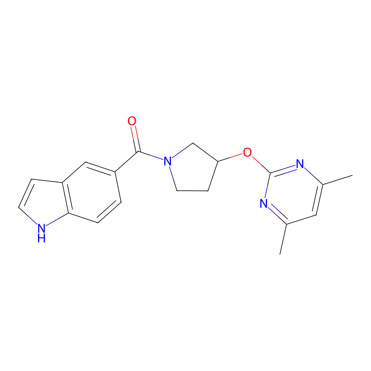 (3-((4,6-dimethylpyrimidin-2-yl)oxy)pyrrolidin-1-yl)(1H-indol-5-yl)methanone molecular structure, CAS 2034316-97-5