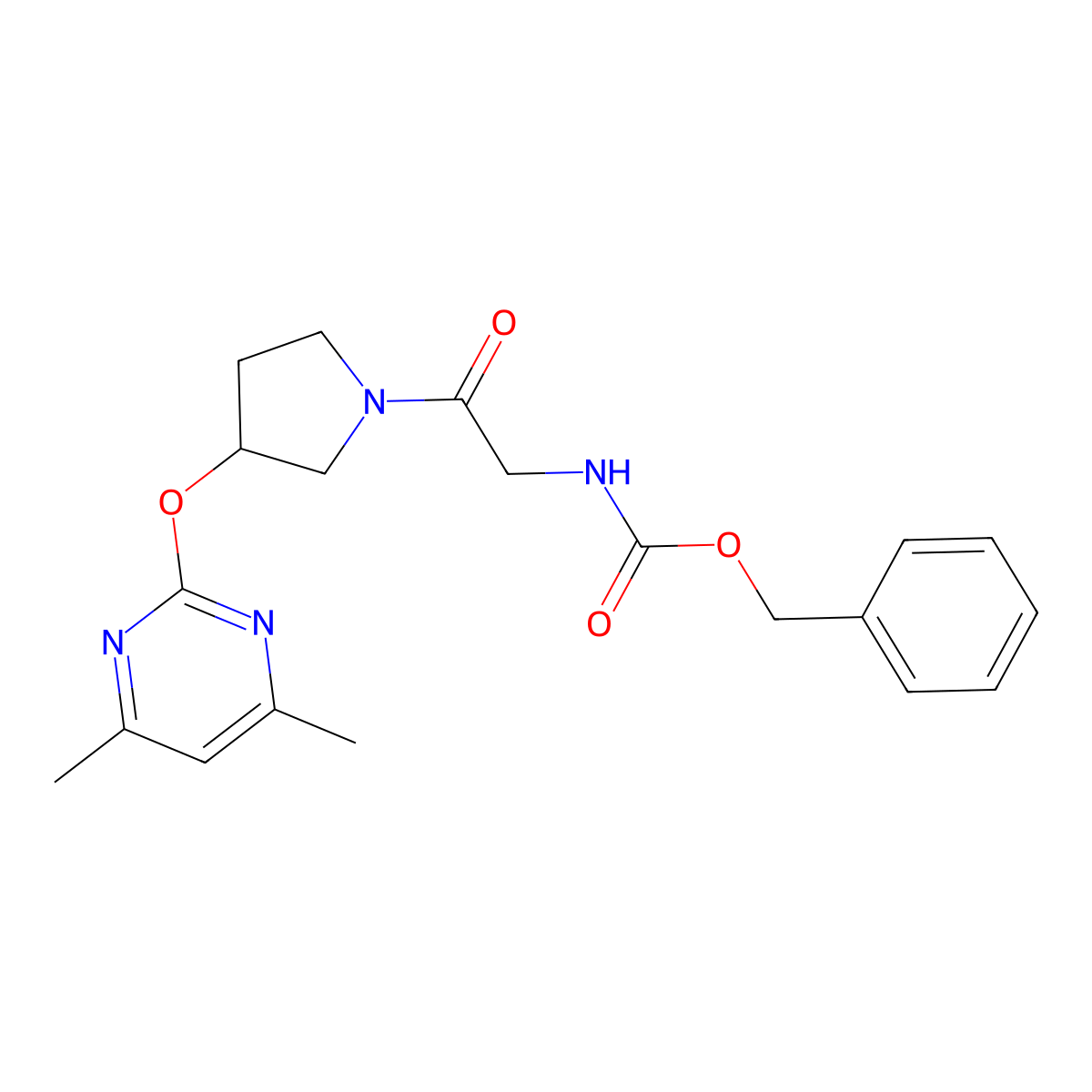 benzyl N-(2-{3-[(4,6-dimethylpyrimidin-2-yl)oxy]pyrrolidin-1-yl}-2-oxoethyl)carbamate molecular structure, CAS 2034317-01-4