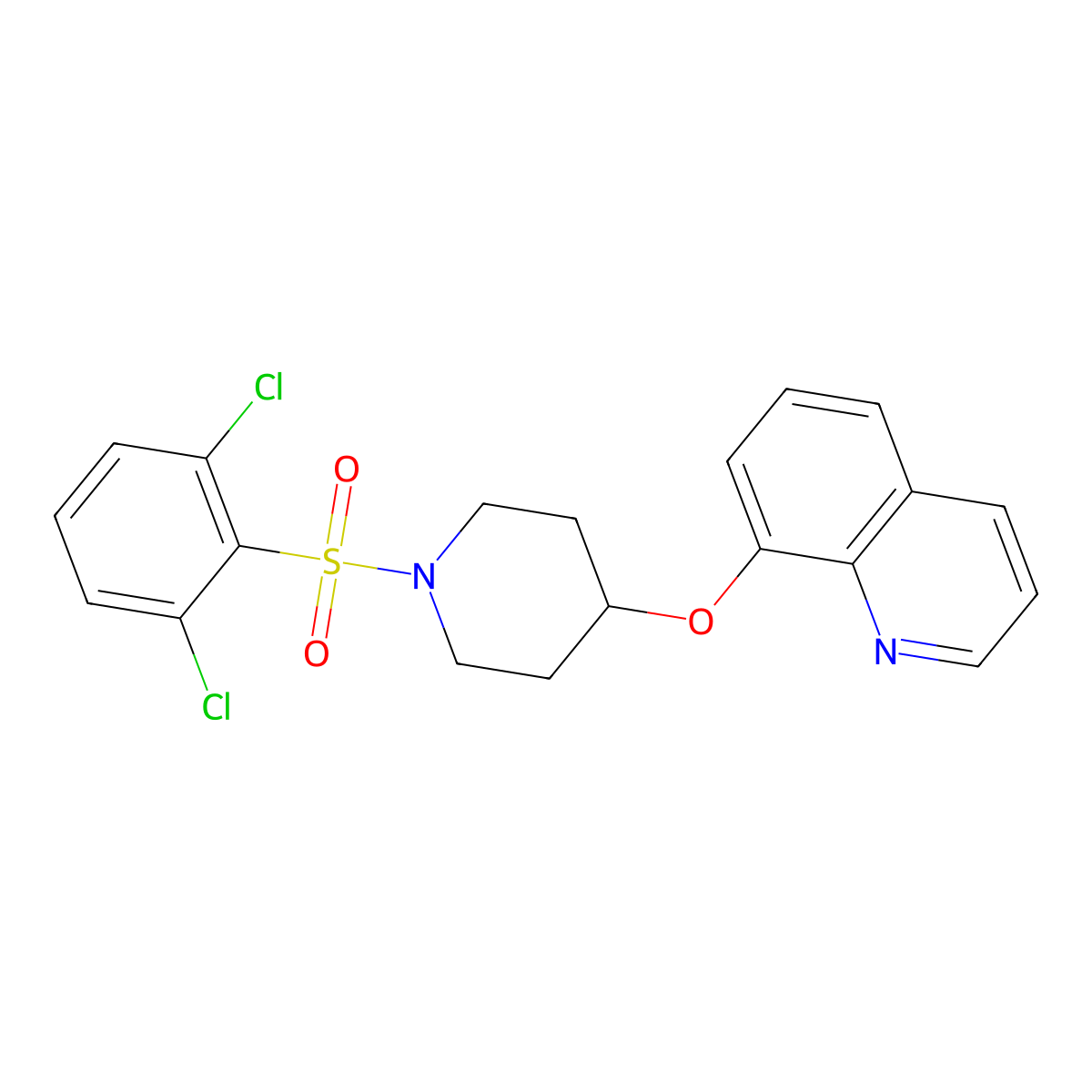 8-((1-((2,6-Dichlorophenyl)sulfonyl)piperidin-4-yl)oxy)quinoline molecular structure, CAS 2034317-03-6