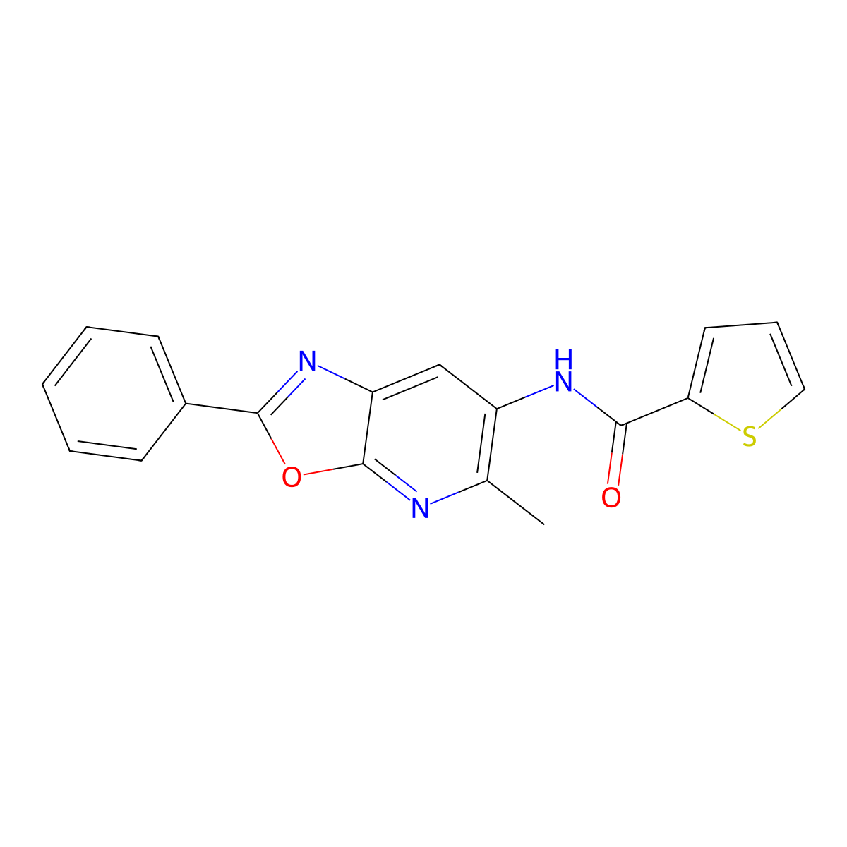 N-(5-methyl-2-phenyloxazolo[5,4-b]pyridin-6-yl)thiophene-2-carboxamide molecular structure, CAS 2034317-21-8
