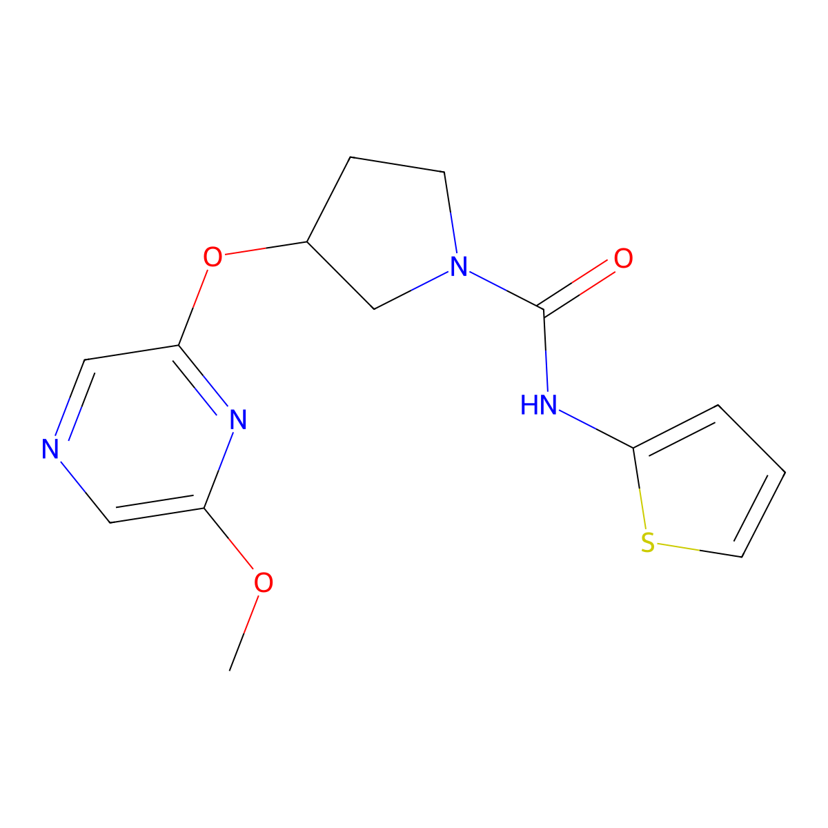 3-((6-methoxypyrazin-2-yl)oxy)-N-(thiophen-2-yl)pyrrolidine-1-carboxamide molecular structure, CAS 2034317-28-5