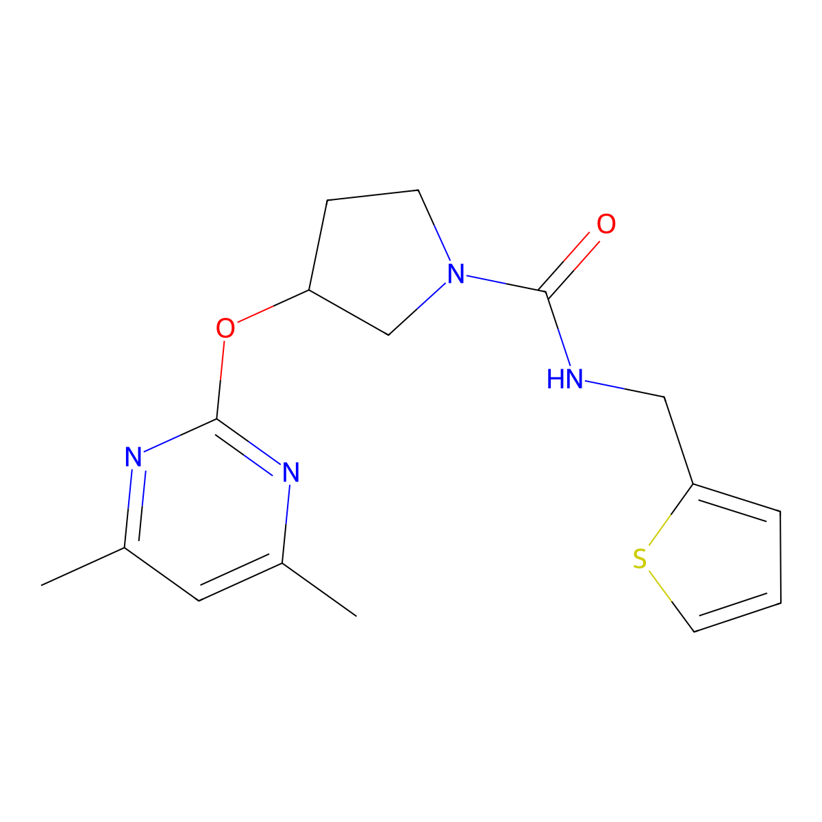 3-((4,6-dimethylpyrimidin-2-yl)oxy)-N-(thiophen-2-ylmethyl)pyrrolidine-1-carboxamide molecular structure, CAS 2034317-29-6