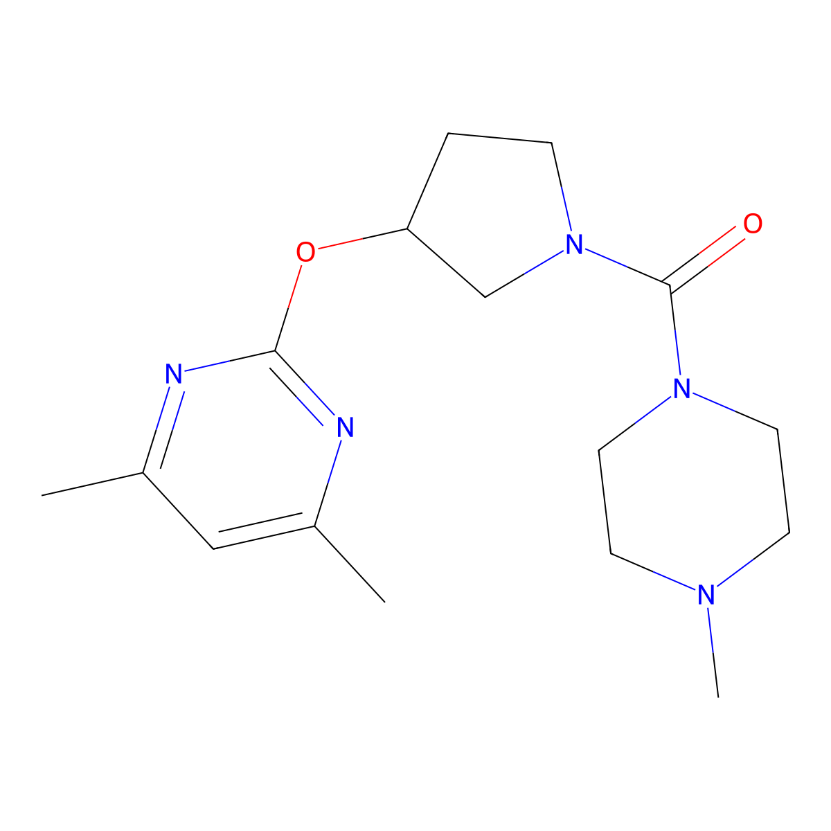 (3-((4,6-Dimethylpyrimidin-2-yl)oxy)pyrrolidin-1-yl)(4-methylpiperazin-1-yl)methanone molecular structure, CAS 2034317-34-3