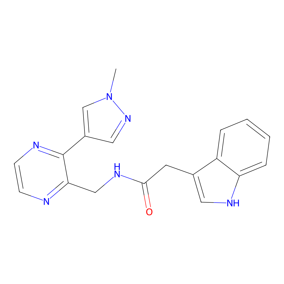 2-(1H-indol-3-yl)-N-{[3-(1-methyl-1H-pyrazol-4-yl)pyrazin-2-yl]methyl}acetamide molecular structure, CAS 2034317-38-7