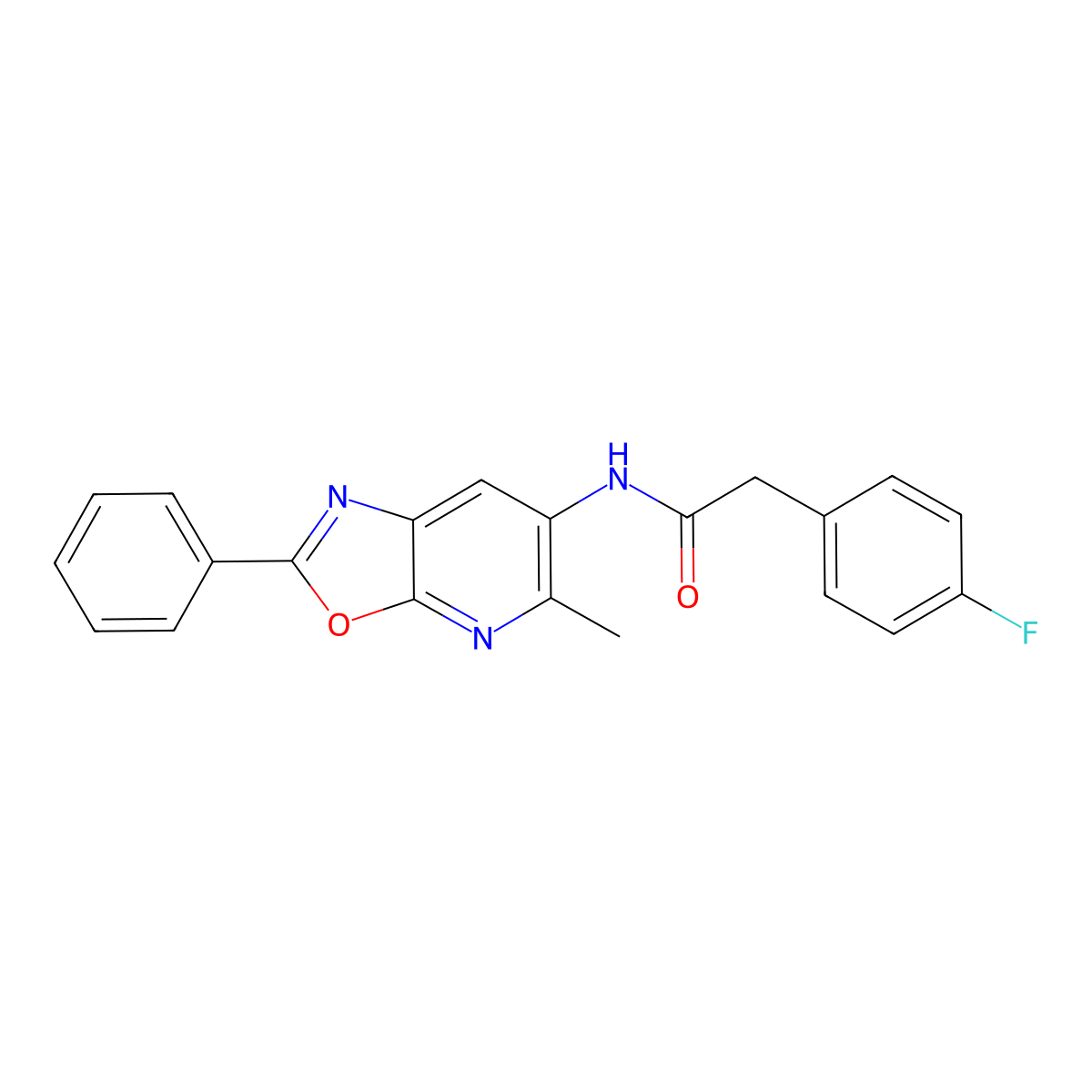 2-(4-fluorophenyl)-N-(5-methyl-2-phenyloxazolo[5,4-b]pyridin-6-yl)acetamide molecular structure, CAS 2034317-39-8