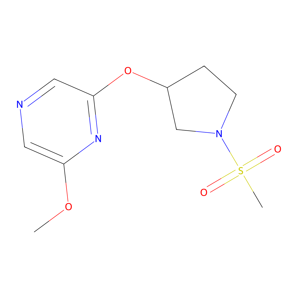 2-Methoxy-6-((1-(methylsulfonyl)pyrrolidin-3-yl)oxy)pyrazine molecular structure, CAS 2034317-42-3