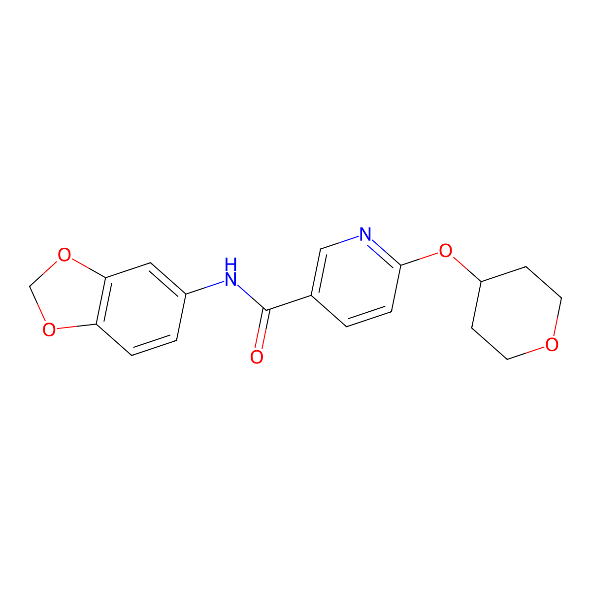 N-(benzo[d][1,3]dioxol-5-yl)-6-((tetrahydro-2H-pyran-4-yl)oxy)nicotinamide molecular structure, CAS 2034317-46-7