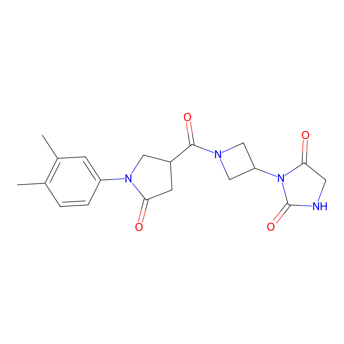 3-{1-[1-(3,4-Dimethylphenyl)-5-oxopyrrolidine-3-carbonyl]azetidin-3-yl}imidazolidine-2,4-dione molecular structure, CAS 2034317-53-6