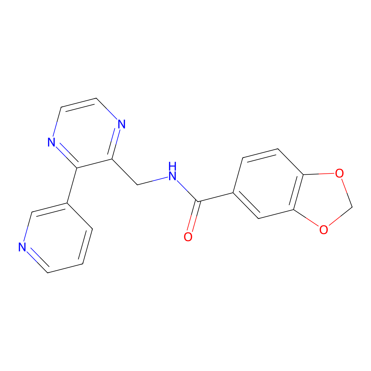 N-((3-(pyridin-3-yl)pyrazin-2-yl)methyl)benzo[d][1,3]dioxole-5-carboxamide molecular structure, CAS 2034317-54-7