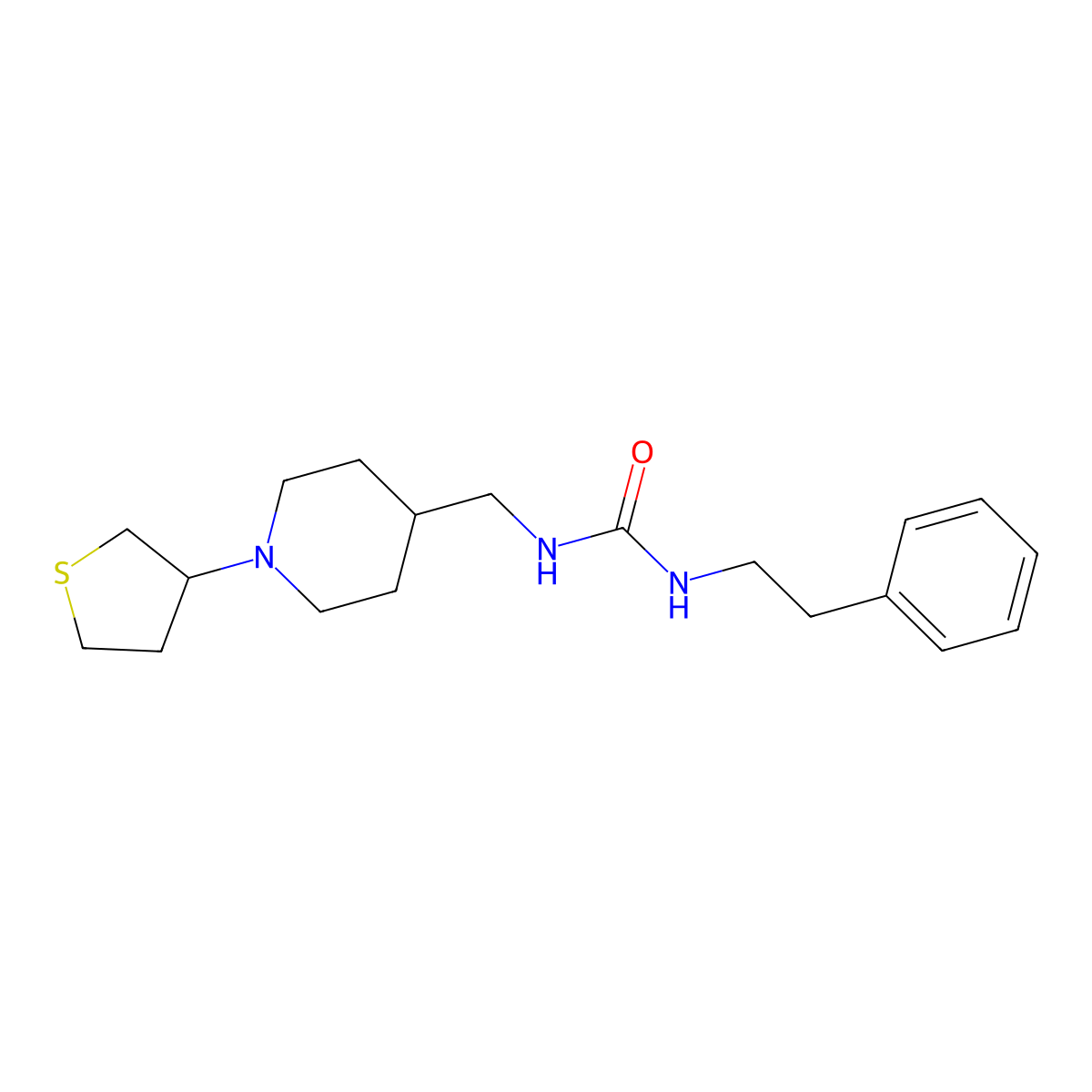 1-Phenethyl-3-((1-(tetrahydrothiophen-3-yl)piperidin-4-yl)methyl)urea molecular structure, CAS 2034317-61-6