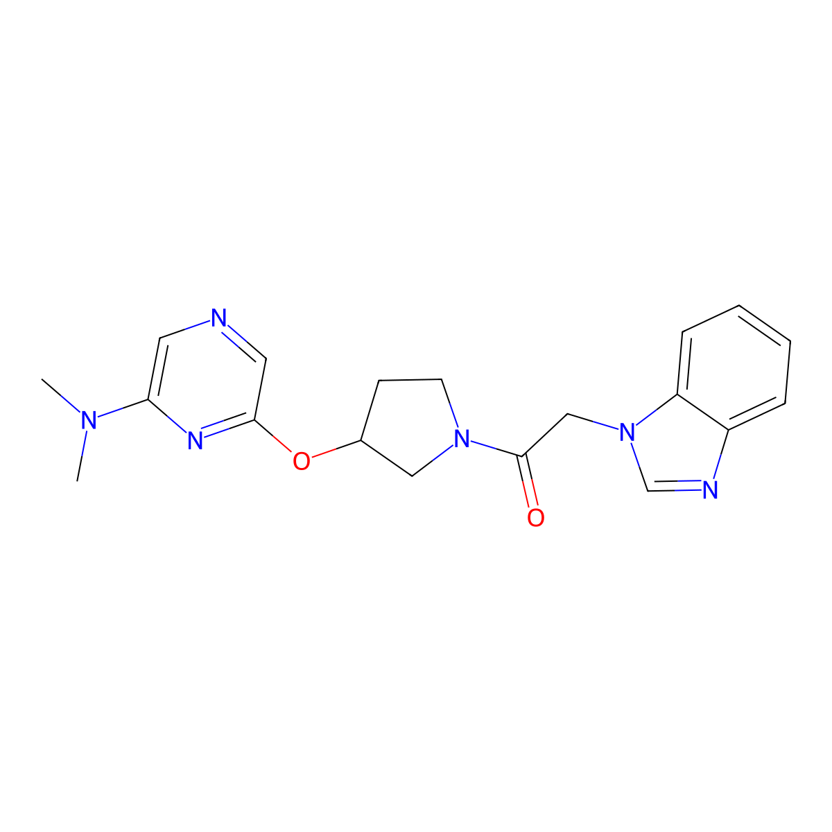 2-(1H-benzo[d]imidazol-1-yl)-1-(3-((6-(dimethylamino)pyrazin-2-yl)oxy)pyrrolidin-1-yl)ethanone molecular structure, CAS 2034317-64-9