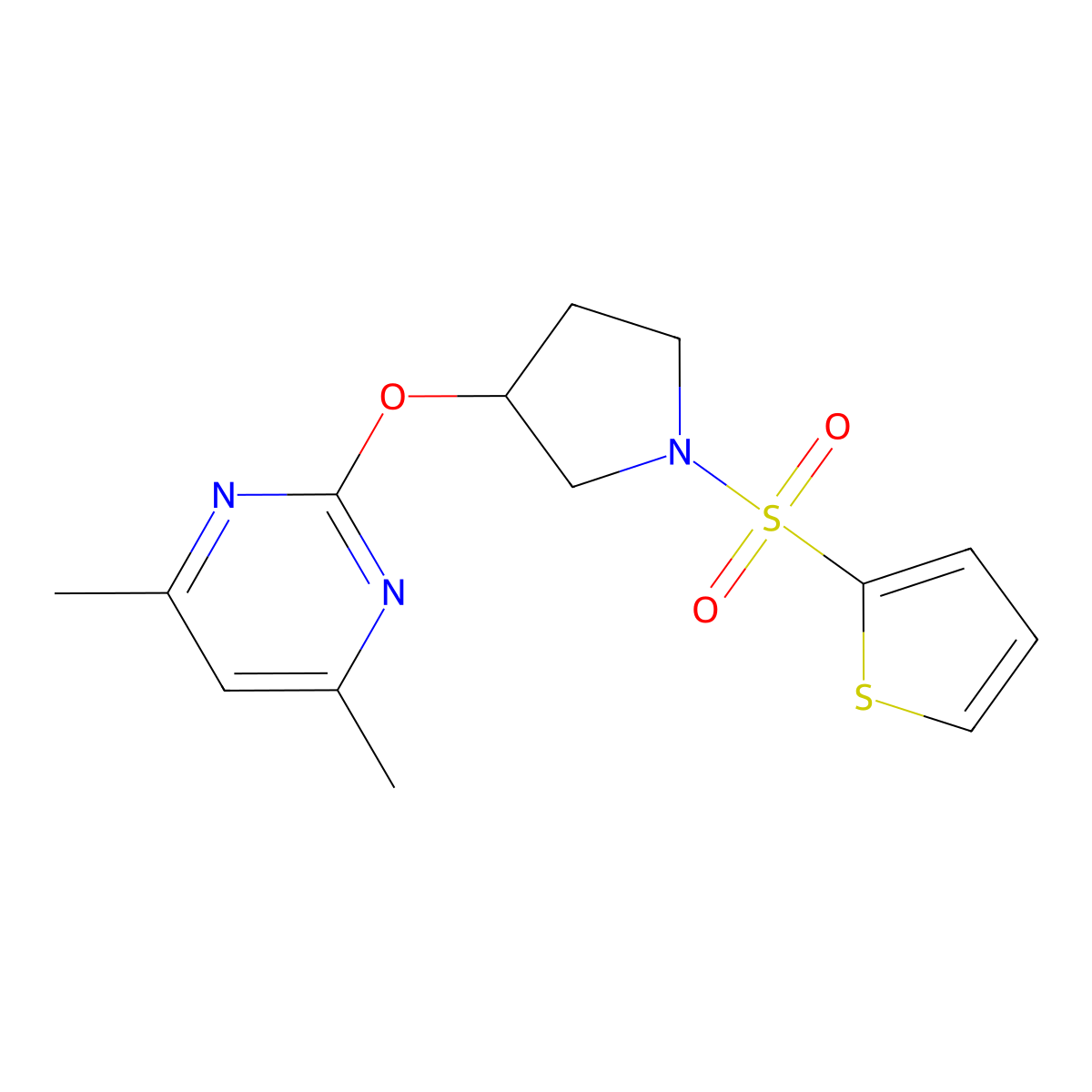 4,6-Dimethyl-2-((1-(thiophen-2-ylsulfonyl)pyrrolidin-3-yl)oxy)pyrimidine molecular structure, CAS 2034317-65-0