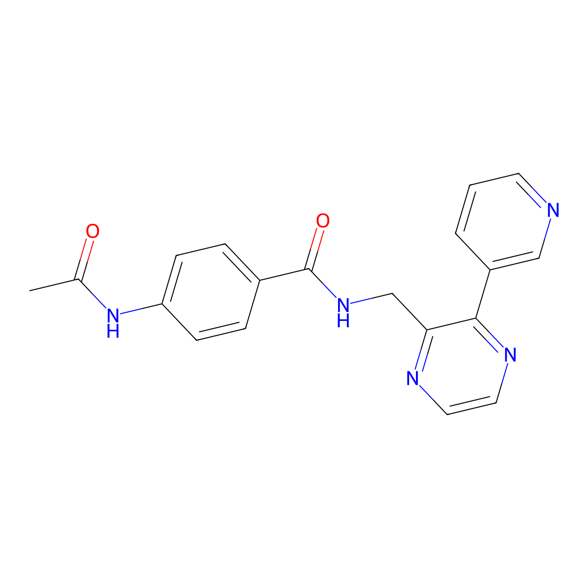 4-acetamido-N-((3-(pyridin-3-yl)pyrazin-2-yl)methyl)benzamide molecular structure, CAS 2034317-68-3