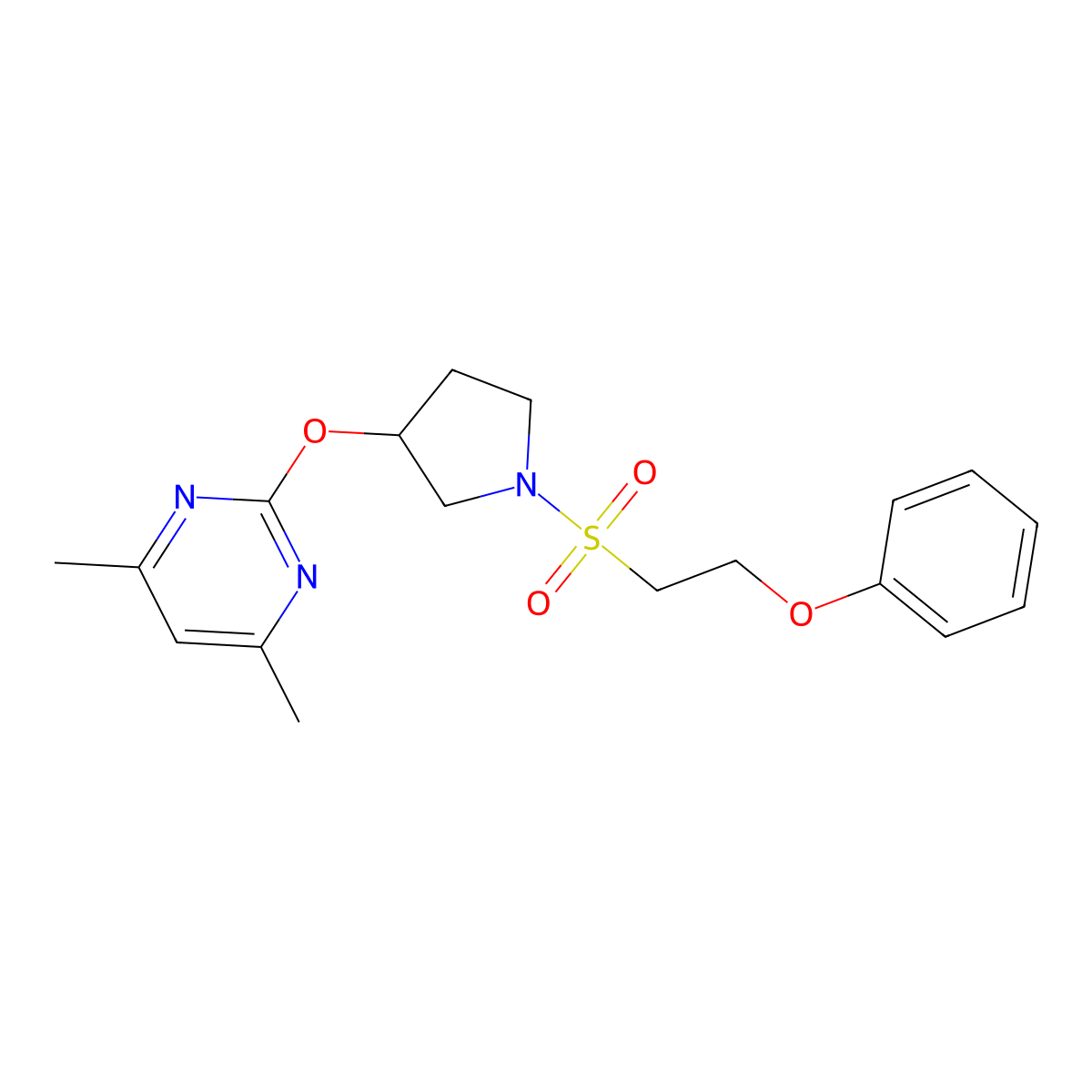 4,6-Dimethyl-2-((1-((2-phenoxyethyl)sulfonyl)pyrrolidin-3-yl)oxy)pyrimidine molecular structure, CAS 2034317-74-1