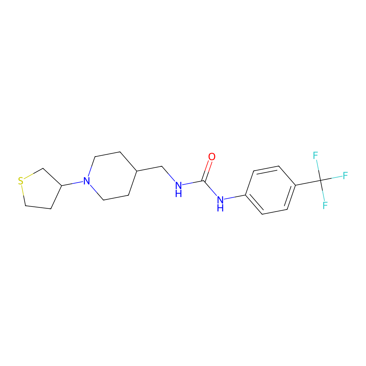 1-((1-(Tetrahydrothiophen-3-yl)piperidin-4-yl)methyl)-3-(4-(trifluoromethyl)phenyl)urea molecular structure, CAS 2034317-75-2