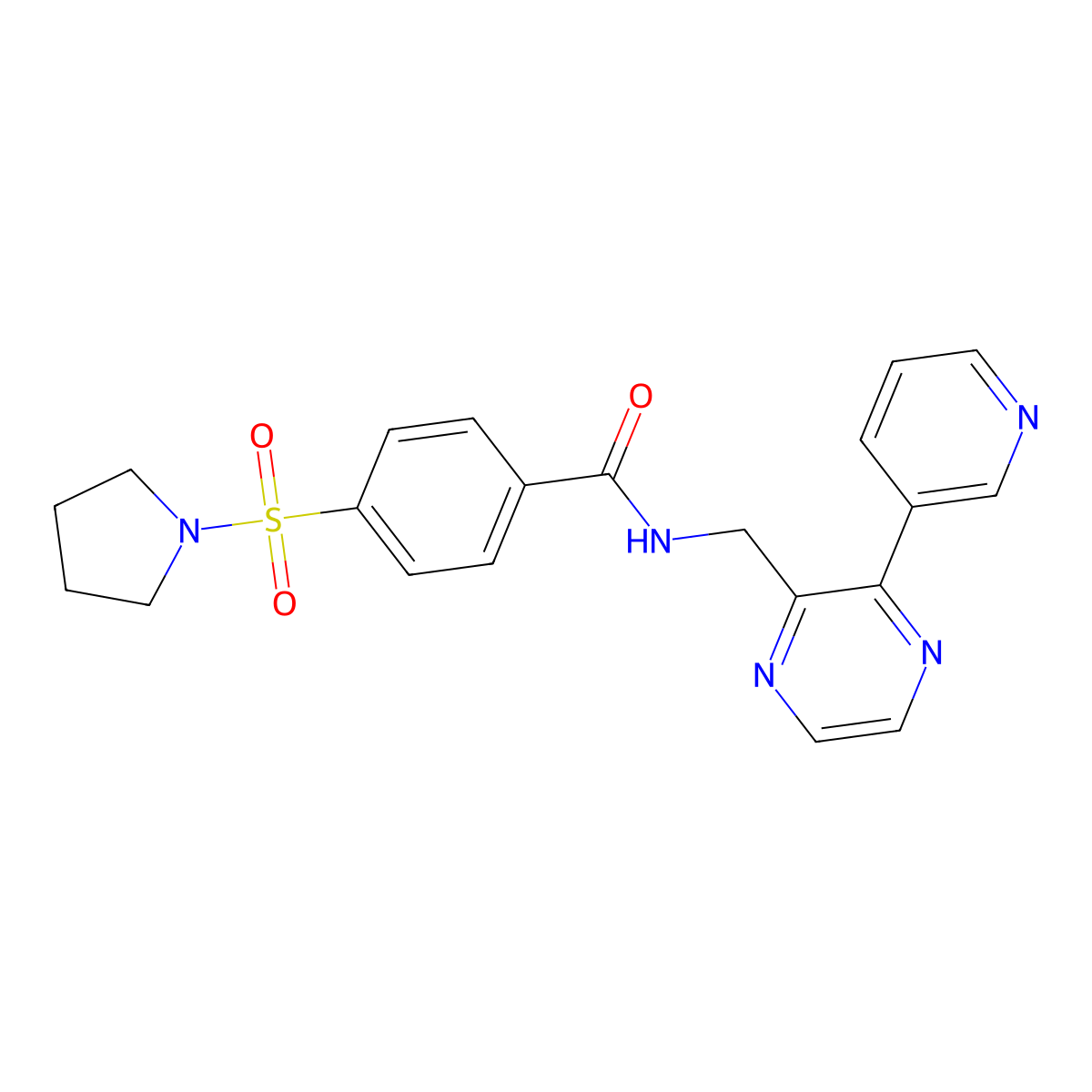 N-((3-(pyridin-3-yl)pyrazin-2-yl)methyl)-4-(pyrrolidin-1-ylsulfonyl)benzamide molecular structure, CAS 2034317-76-3