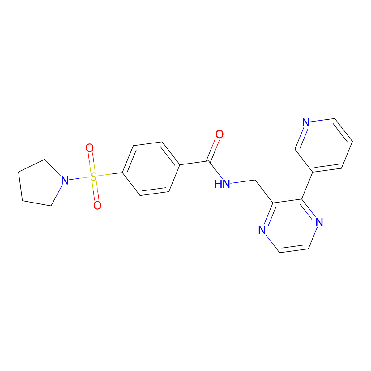 N-((3-(pyridin-3-yl)pyrazin-2-yl)methyl)-4-(pyrrolidin-1-ylsulfonyl)benzamide molecular structure, CAS 2034317-76-3